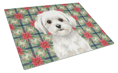 Maltese Christmas PoinsettIas Glass Cutting Board Decorative Tempered Glass Kitchen Cutting and Serving Board Large Size Chopping Board