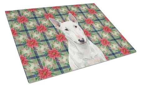 White Miniature Bull Terrier Christmas PoinsettIas Glass Cutting Board Decorative Tempered Glass Kitchen Cutting and Serving Board Large Size Cho