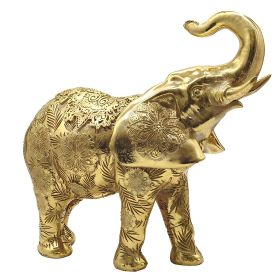 10.25"W Gold Thai Elephant with Trunk Up Figurine Home Decor Gift