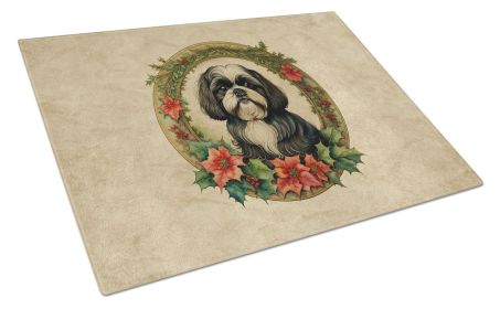 NEW Shih Tzu Christmas Flowers Glass Cutting Board Decorative Tempered Glass Kitchen Cutting and Serving Board Large Size Chopping Board