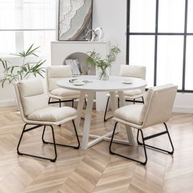Innes 5-Piece Round Dining Set, Trestle Dining Table with 4 Stylish Chairs, Vanilla White